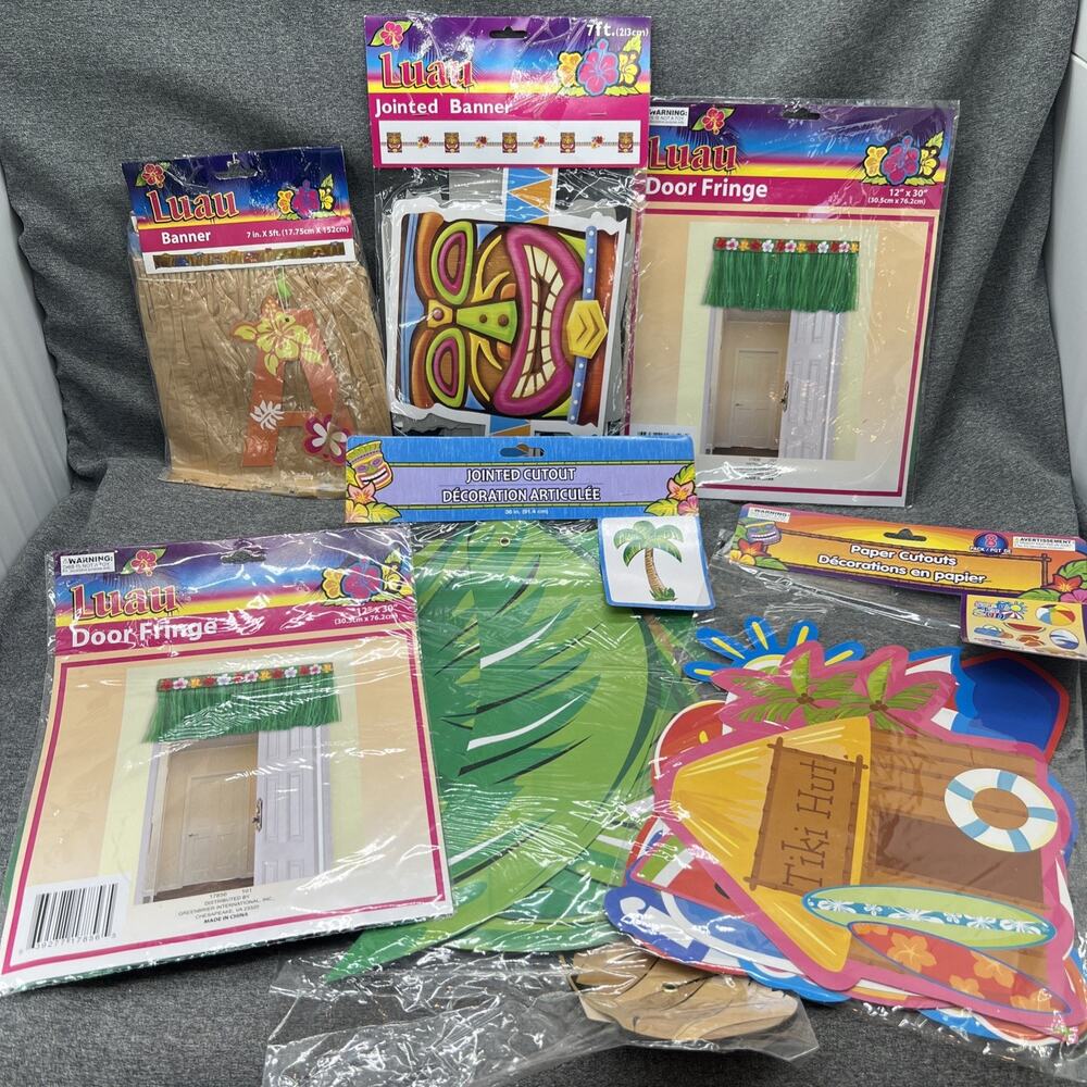 6 NEW Luau Tiki Party Decorations Lot Hawaiian Summer Theme Door Fringe Garland